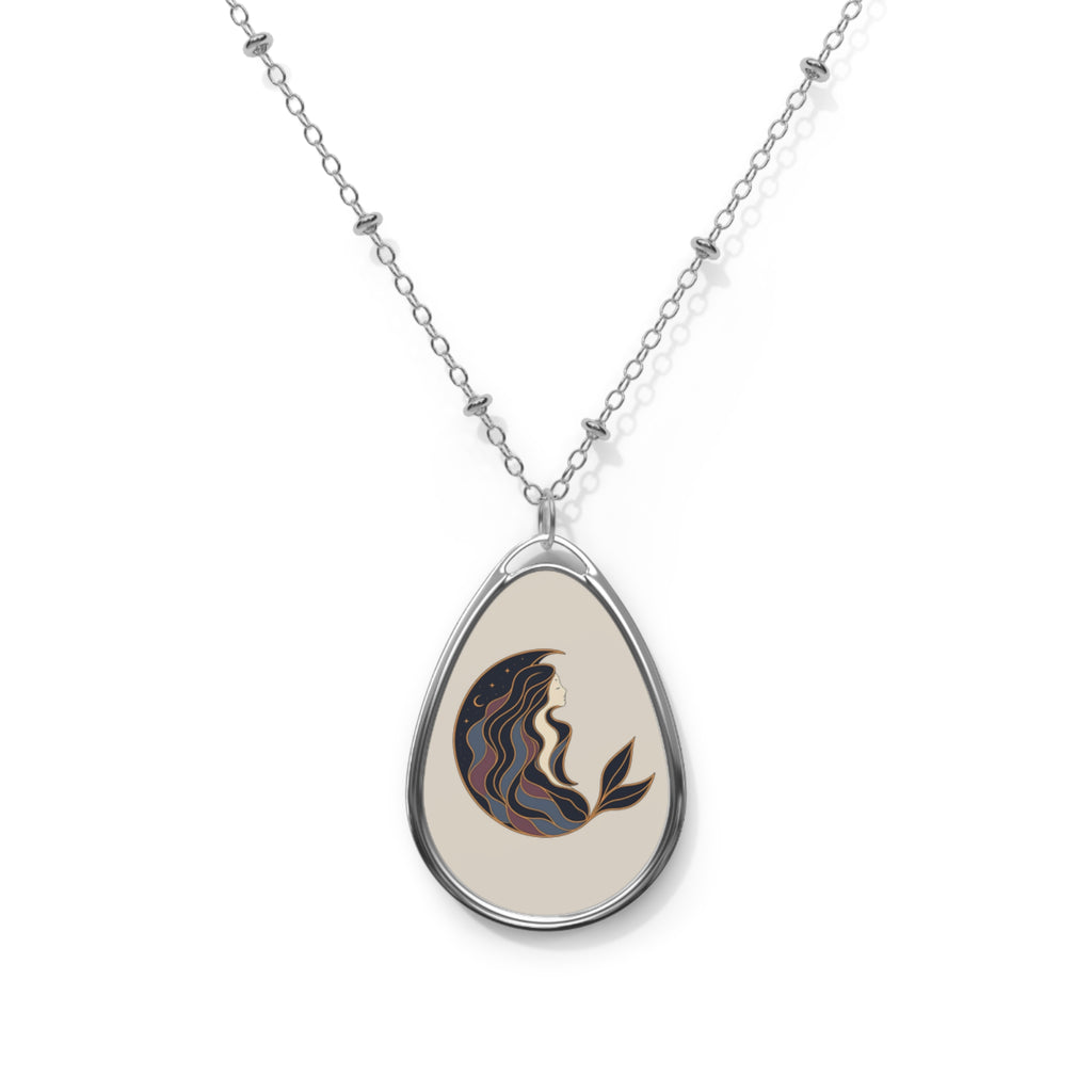 Siren Moon Personalized Oval Pendant Necklace | Celestial Keepsake Jewelry