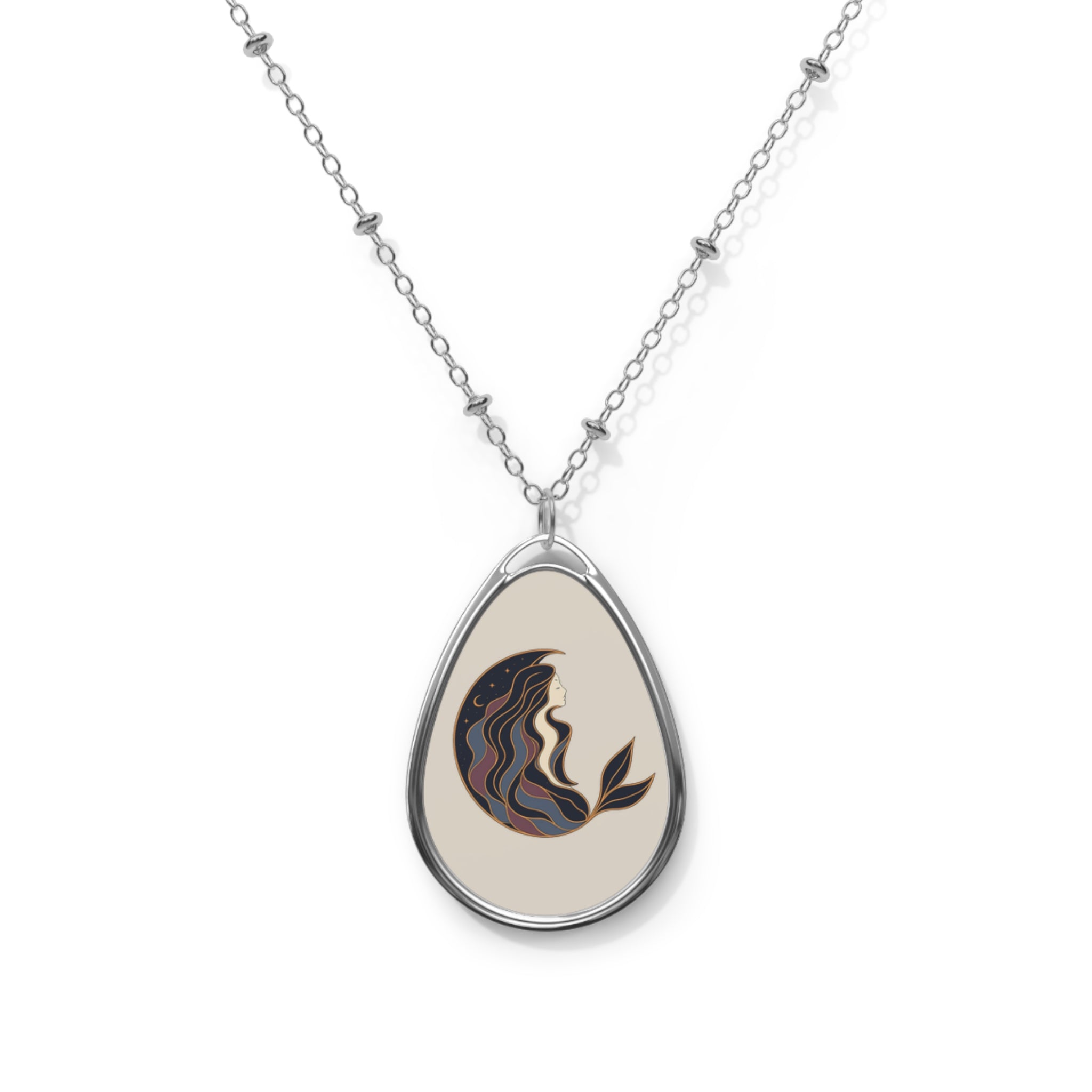 Siren Moon Personalized Oval Pendant Necklace | Celestial Keepsake Jewelry