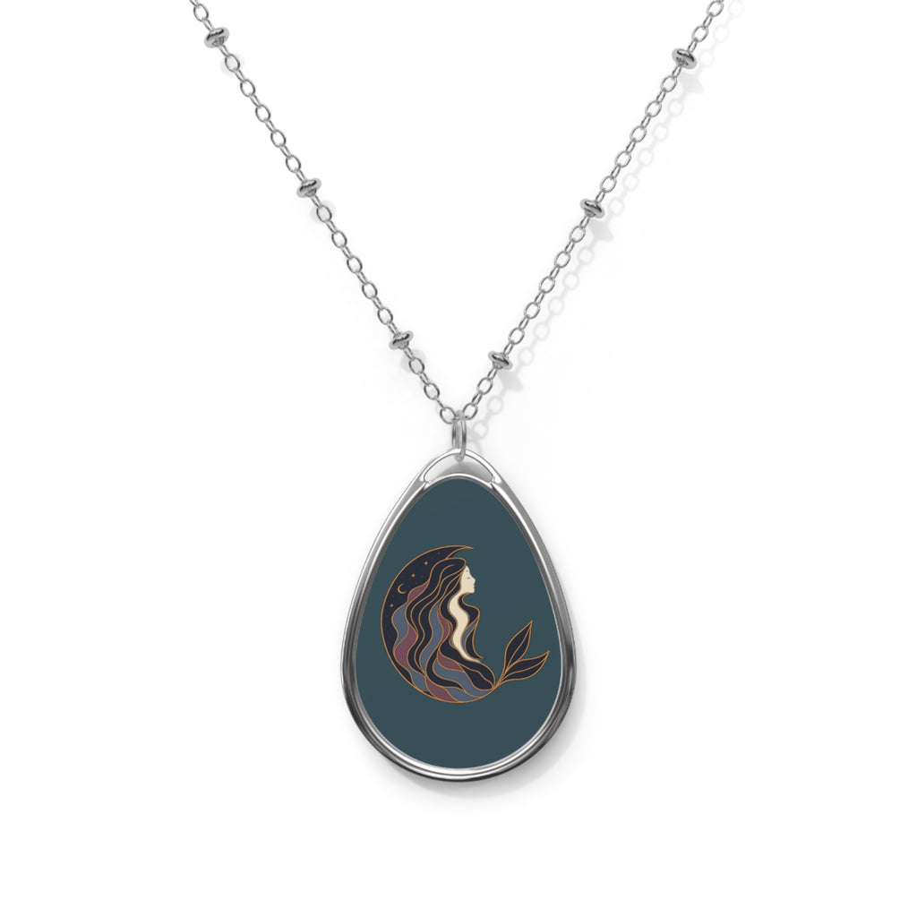Siren Moon Personalized Oval Pendant Necklace | Celestial Keepsake Jewelry