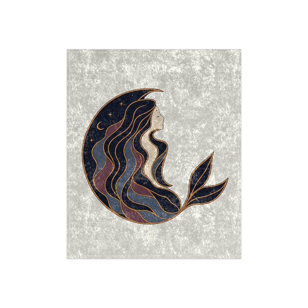 Siren Moon Crushed Velvet Throw Blanket | Boho Celestial Coastal Decor