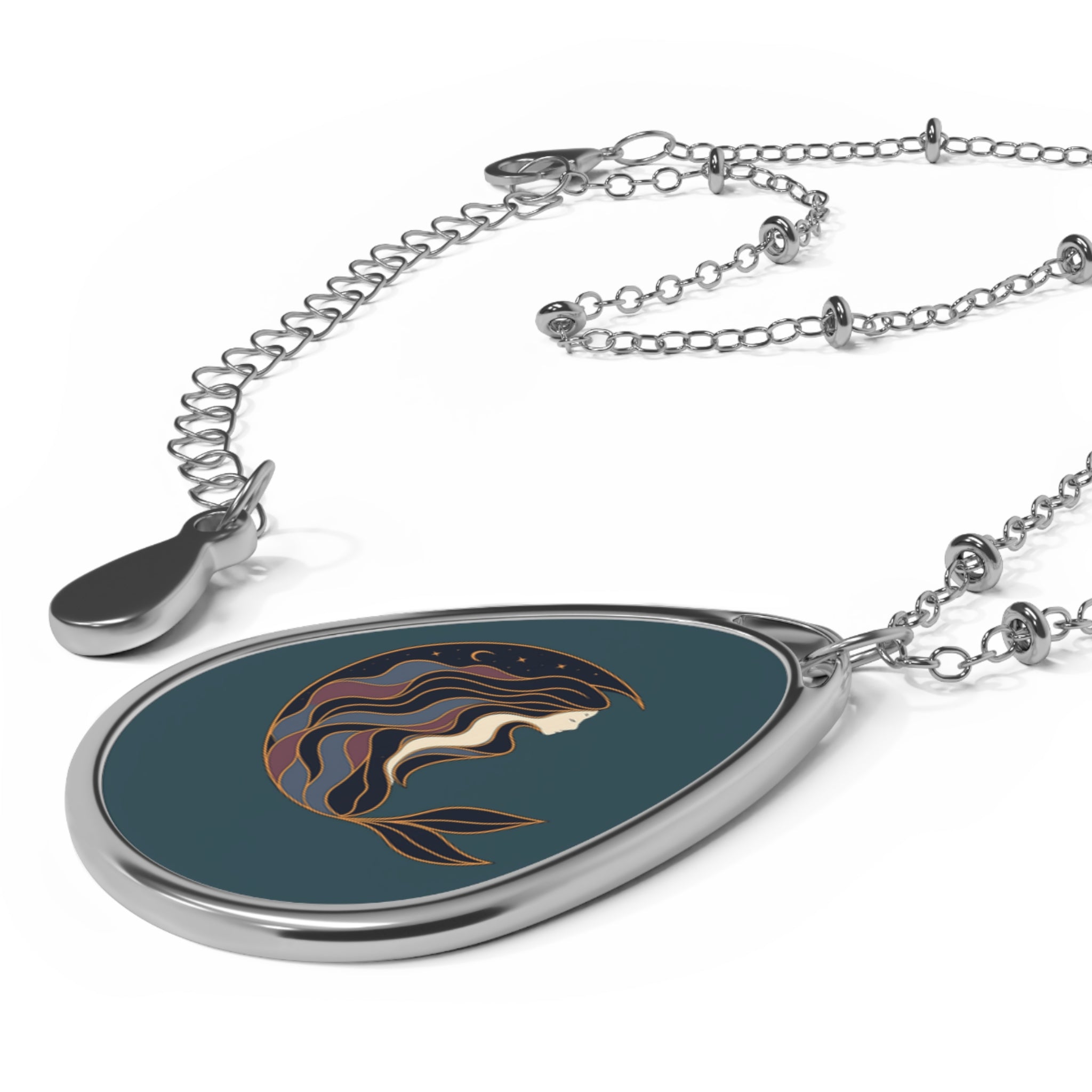 Siren Moon Personalized Oval Pendant Necklace | Celestial Keepsake Jewelry