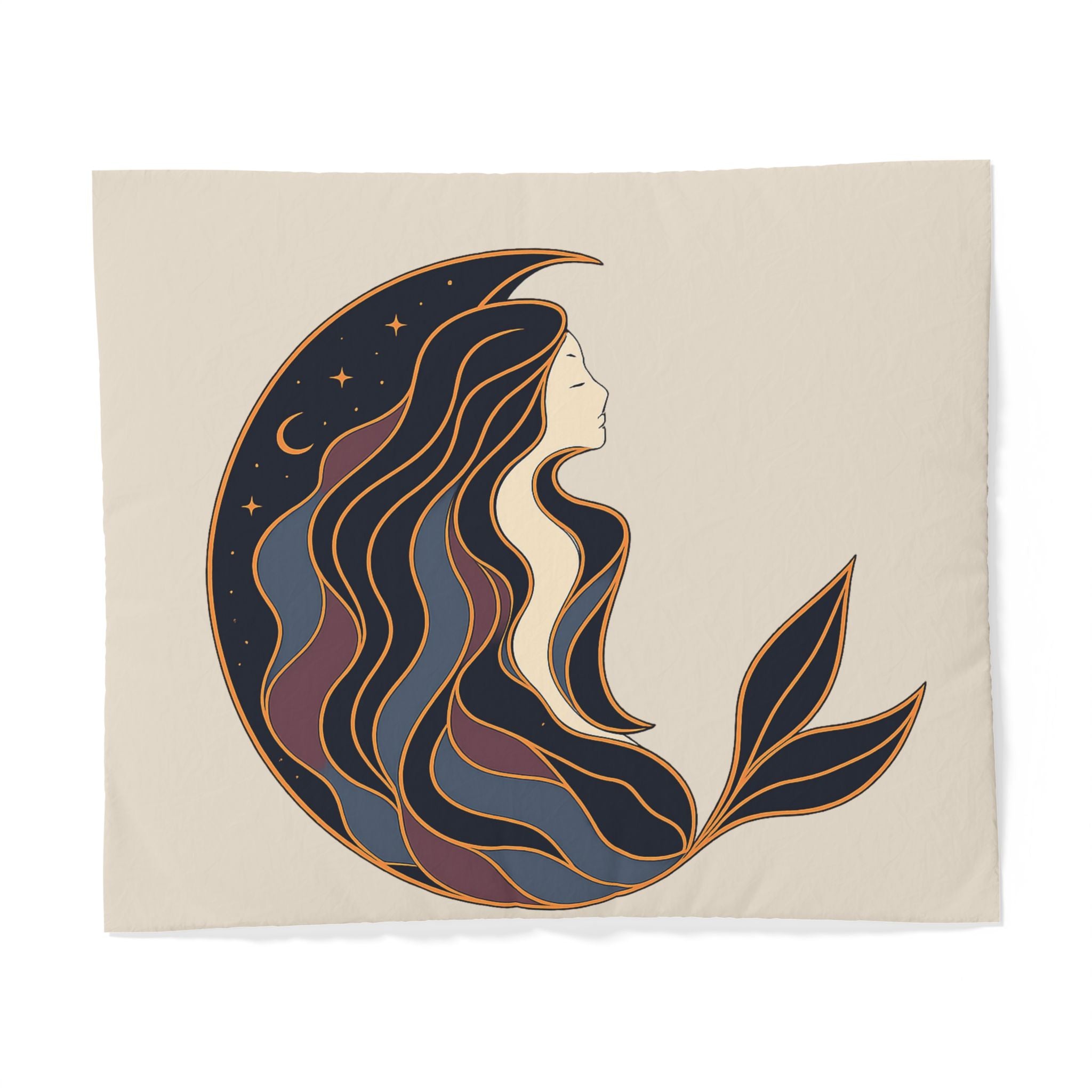 Siren Moon Cotton Duvet Cover | Boho Celestial Coastal Bedroom Decor