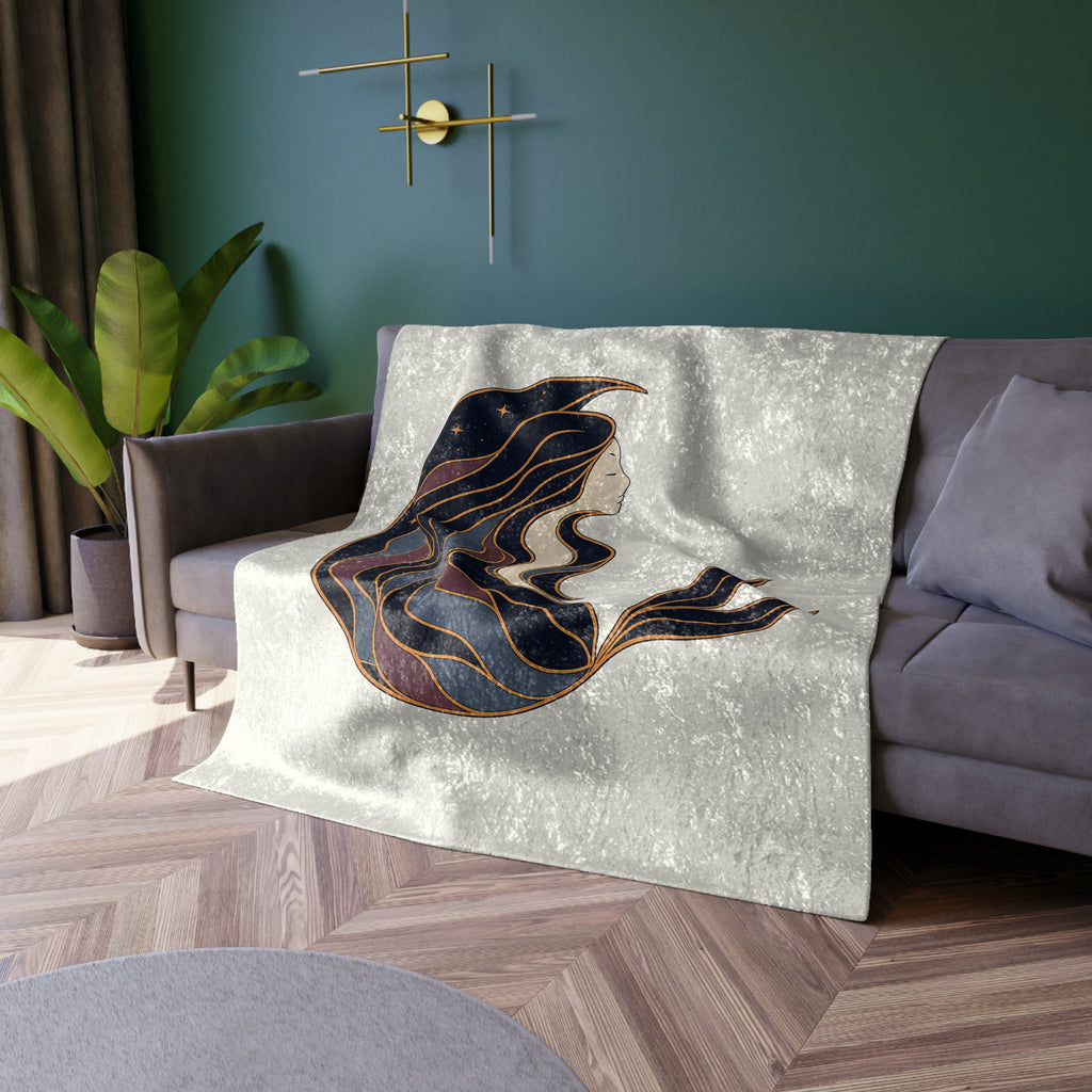 Siren Moon Crushed Velvet Throw Blanket | Boho Celestial Coastal Decor