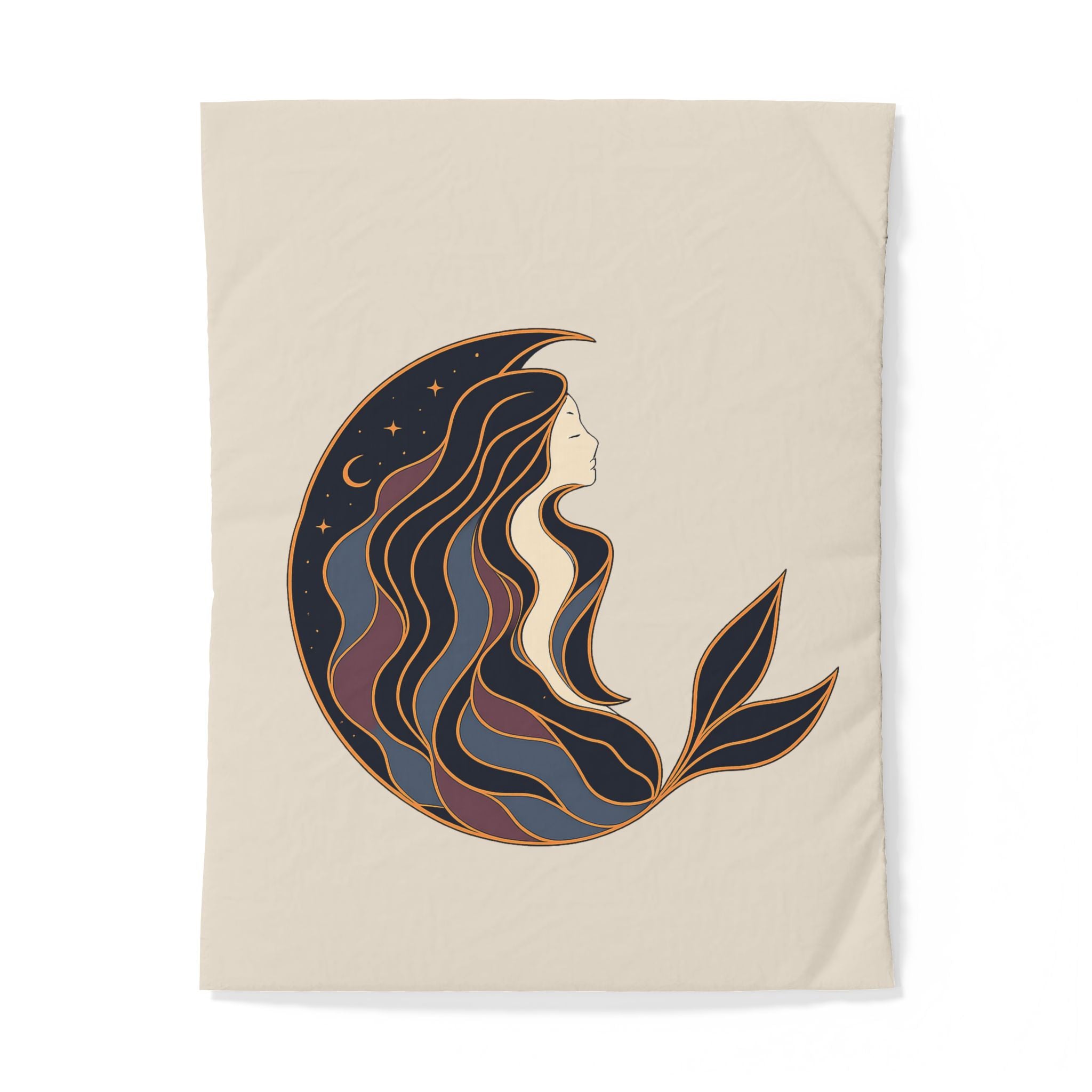 Siren Moon Cotton Duvet Cover | Boho Celestial Coastal Bedroom Decor