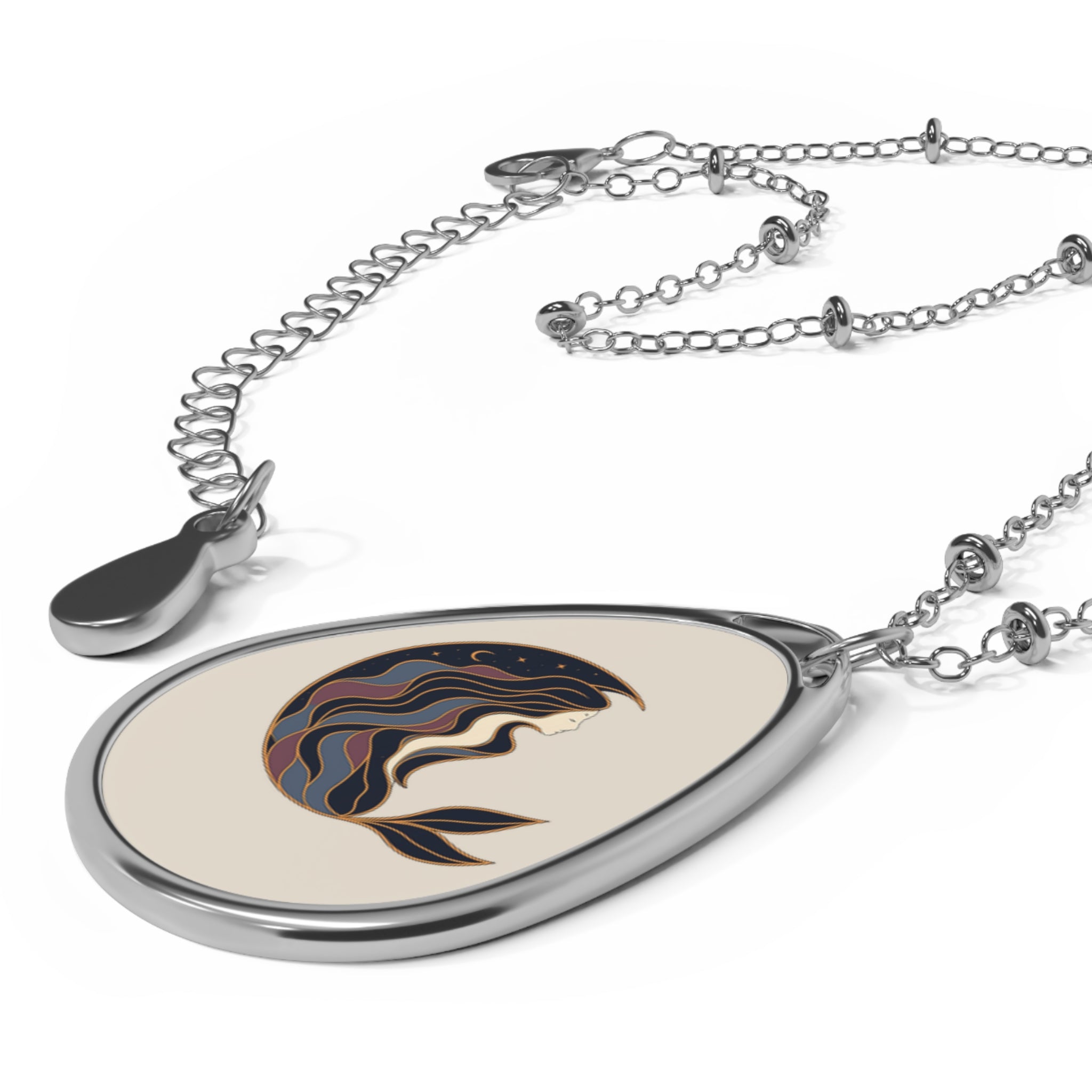 Siren Moon Personalized Oval Pendant Necklace | Celestial Keepsake Jewelry